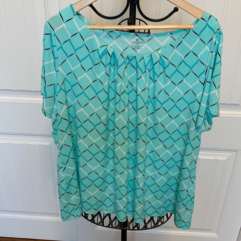 Worthington Blouse in seafoam green mix Sz 2X Preowned